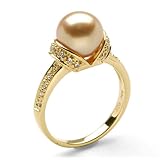 South Sea Golden Pearl Ring with Diamonds in 14K Yellow Gold