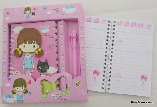 pink (smile) Cute Girl Spiral bound cover pop out notebook Stationery Set (notebook + pen)