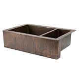 33 Hammered Copper Kitchen Apron 75/25 Double Basin Sink