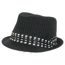 New Pinstripe Fedora Printed 3 Pleat Satin Hat * Black Medium
