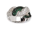 Cheryl M(tm) Sterling Silver CZ and Sim. Emerald Twin Snakes Ring