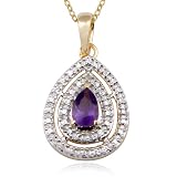 18k Yellow Gold Plated Sterling Silver Amethyst and Diamond-Accent Teardrop Pendant, 18