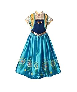 American Vogue ANNA ELSA FROZEN FEVER Girl's Birthday Dress Costume (6-7 Years, Blue)