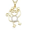 18k Yellow Gold Overlay Sterling Silver Diamond Accent Monkey Pendant, 18"