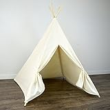 Kids Teepee Tent in Solid Beige Canvas - Includes Large Tan Khaki Canvas Teepee and Wooden Poles. Great Gift Idea for Boys or Girls Birthday, Sleepover Party and Playroom Decor. Perfect Luxury Indoor Play House for Kids. Made in USA. Your Child Will Absolutely LOVE this Teepee - Guaranteed!
