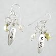 Dream, Believe Dangle Earrings in Sterling Silver and Brass with Pearls, Star and Moon, #8930