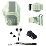 White Adjustable Deluxe Sportband / Workout Armband with Adaptable Neck Str ....