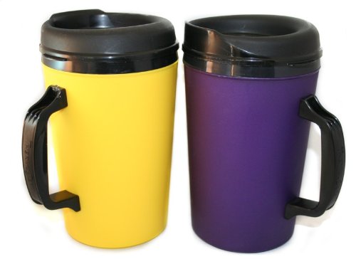 2 ThermoServ Foam Insulated Coffee Mugs 34 oz (1) Purple & (1) Yellow