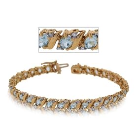 14K Yellow Gold Tennis Bracelet W Aquamarine and Diamonds by