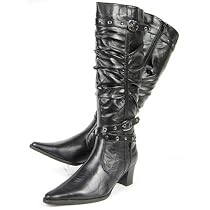 JANE KLAIN Damen Winter Langschaft Stiefel, Zierbänder, schwarz
