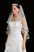 2T 2 Tier Ribbon Edge Center Gathered Rhinestone Crystal Bridal Wedding Veil