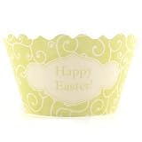 Bella Cupcake Couture Olivia Chartreuse and Yellow Happy Easter Cupcake Wrapper, Set of 12