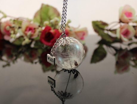 Dandelion Mini Orb Silver Make a Wish Dandelion Seed Glass Bead Transparent Round Beadwork Flower Botanical Petite Small Version