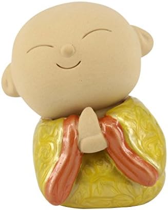 Ponerine Cute Clay Monk Figurines Color Glaze Handcrafts Decor for Living Room (Yellow)