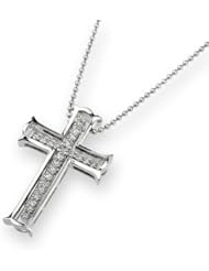 (X1000Diamond) 18K/750 White Gold Cross Shape Diamond Accent Pendant With 925 Sterling Silver Chain (0.31 cttw, G-H Color, VS2-SI1 Clarity)