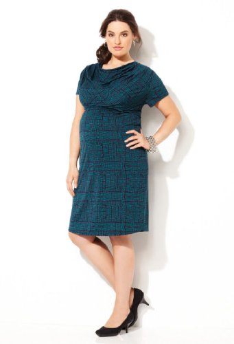 Avenue Plus Size Crosshatch Drape Neck Short-Sleeve Dress