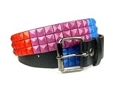 Snap On Punk Rock Star Studded Multi Rainbow Checker Board Pattern Leather Belt