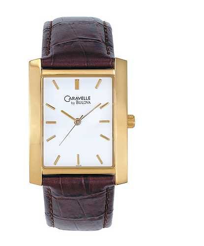 Caravelle by Bulova Men's Leather Strap White Dial Watch #44A06