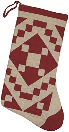 Red Diamond Square Quilted Christmas Stocking 18 Inches Long 11 Inches Wide 100% Cotton Handmade Hand Quilted Heirloom Quality