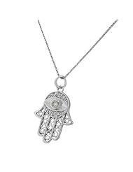 Sterling Silver Hamsa Evil Eye White Crystals Womens Pendant Necklace with Chain