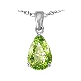 1.30 cttw Genuine Pear Shape Peridot Pendant - 14kt White or Yellow Gold