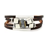 Cube Design Leather Zen Bracelet - Adjustable, Fits 5.5 to 9 Inches, for Men, Women, Teens, Boys and Girls
