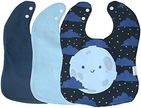 Baby Bluebird Soft Basic Baby Bibs with Snaps, 3-Pack Standard Size, Mr. Moon / Baby Blue / Navy Gift Set