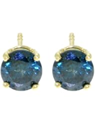 14K Yellow Gold Genuine 1.0ctw Blue Diamond Earrings