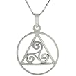 Sterling Silver Circle with Celtic Triskele in Triangle Center Necklace
