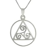 Sterling Silver Circle with Celtic Triskele in Triangle Center Necklace