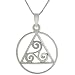 Sterling Silver Circle with Celtic Triskele in Triangle Center Necklace
