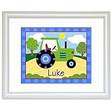 Trains, Planes and Trucks Personalized Tractor Print (white)