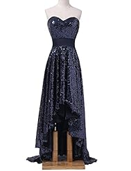 Strapless Sweetheart Lace-Up Open-Back Sequined Beaded Cocktail High-Low-Hem Satin Evening Dress/Homecoming Dress/Bridesmaid Dress/Pageant Dress/Prom Dress/Party Dress/Wedding Dress  with a Court Trai