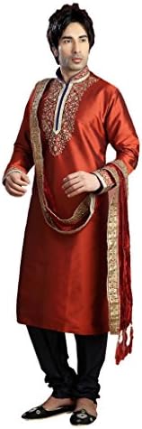 Luscious Brick Red Designer Fashion Indian Pakistani Men`S Wear