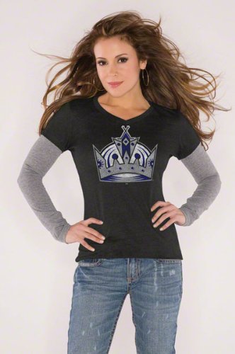 Los Angeles Kings Black Women's Primary Logo Tri Blend Long Sleeve Layered T-Shirt- by Alyssa Milano