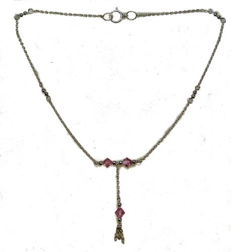 sehr feine filigrane Fusskette mit pinken Kristallen, Sterling-Silber 925