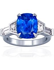 18K White Gold Cushion Cut Blue Sapphire Ring With Sidestones