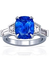 Platinum Cushion Cut Blue Sapphire Ring With Sidestones
