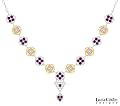 Handmade in USA Necklace by Lucia Costin with Flowers and Openwork Pattern, Adorned with Lilac, Violet Swarovski Crystals and 3 Dangle Stones; .925 Sterling Silver with 24K Yellow Gold Plated over .925 Sterling Silver