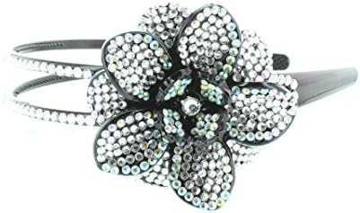 Bling Bling! Flower Headband with Black & Clear & Irodescent Rhinestones - Crystals. Perfect for Women, Teens & Girls, Bling Bling Hair Accessory