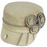 Womens Zipper Rosette Linen Cadet Hat / Cap