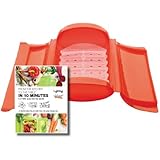 Lekue 1-2 Person Steam Case With Draining Tray and Bonus 10 Minute Cookbook, Red