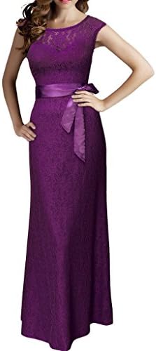 Attractive Look Women Elegant Sleeveless Lace Long Bridesmaid Dresses Purple S