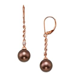 Chocolate Tahitian Pearl Earrings with Diamonds in 14K Rose Gold (9-10mm)