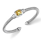 Ethereal Radiance: Designer Inspired Sterling Silver Cable Style Bangle Bracelet with Canary Yellow Citrine CZ by Peora