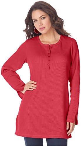 Roamans Women's Plus Size Thermal Henley Tunic (Antique Strawberry,L)
