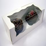 White Cupcake Box for 2 Cupcakes with window and double incert - Pack of 5 Kitchen & Housewares