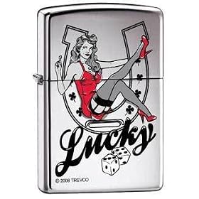 Zippo "Pinup-Lucky Horseshoe and Dice" HP Chome Lighter, 6266