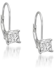 14k White Gold Princess-cut Solitaire Diamond Leverback Hoop Earrings (1 cttw, I-J, I1)