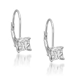 14k White Gold Princess-cut Solitaire Diamond Leverback Hoop Earrings (1 cttw, I-J, I1)